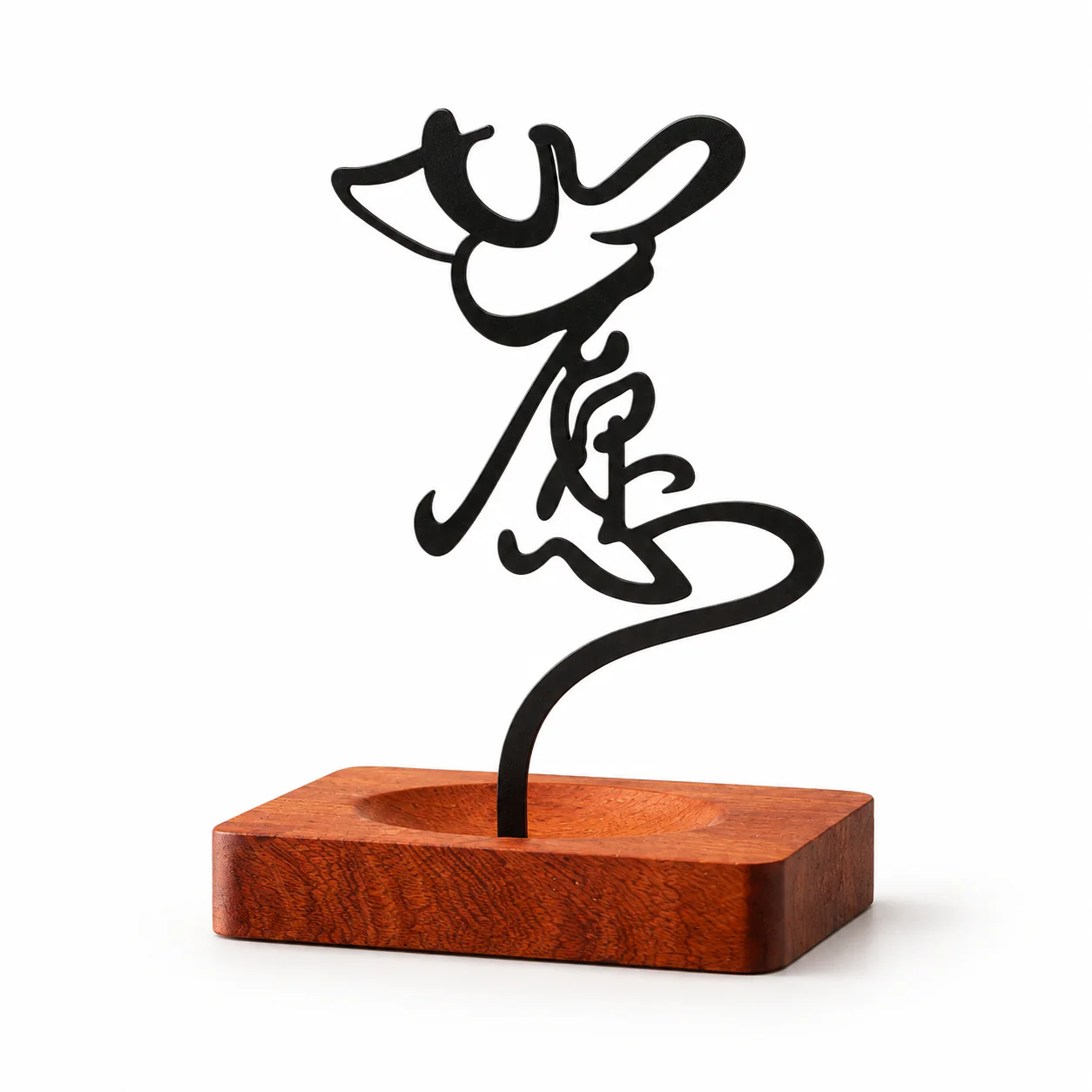 Calligraphy Metal Standing Incense Holder on a clean warm-white background