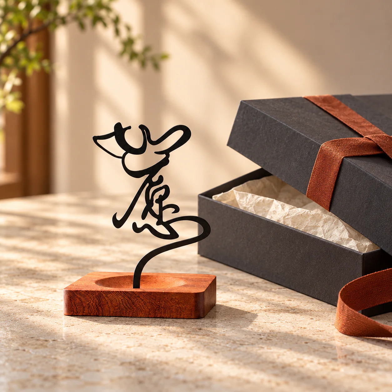 Calligraphy Metal Standing Incense Holder presented for refined gifting