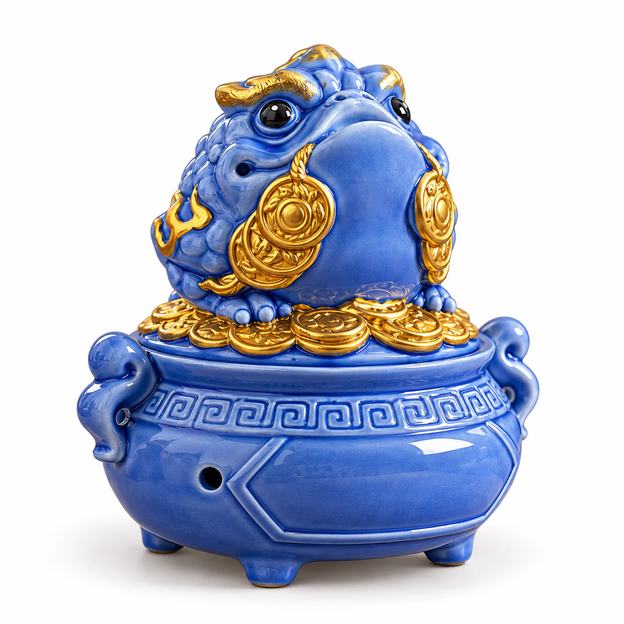 Three-Legged Toad Ceramic Coil Incense Burner on a clean white background
