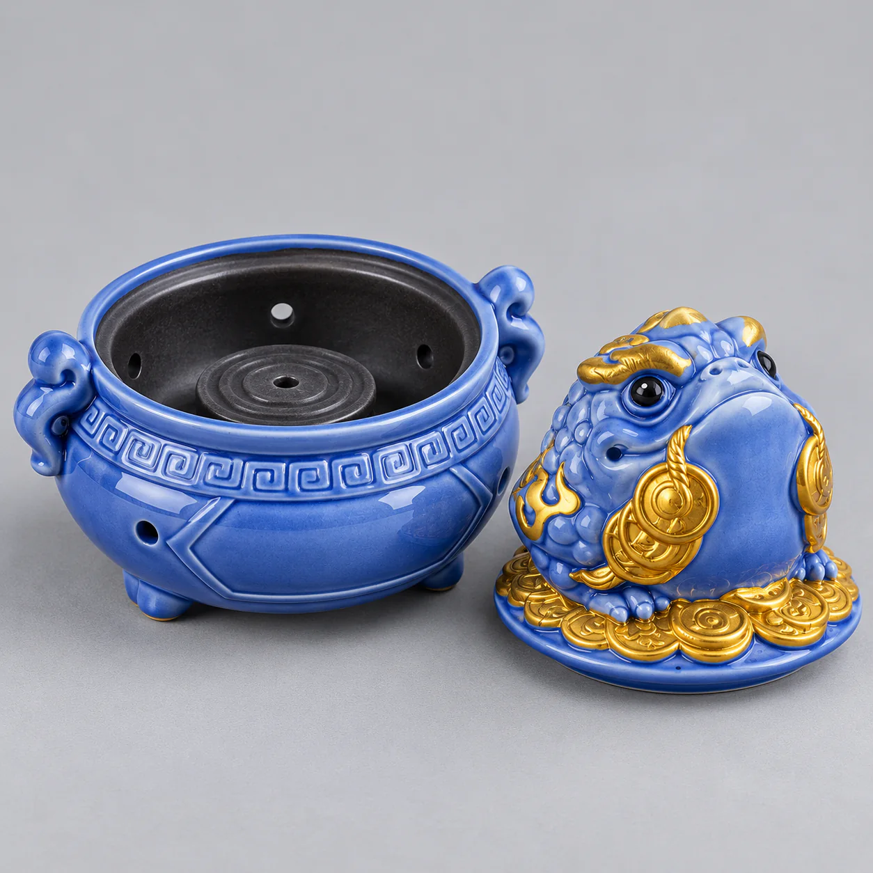 Three-Legged Toad Ceramic Coil Incense Burner showing the open inner coil chamber