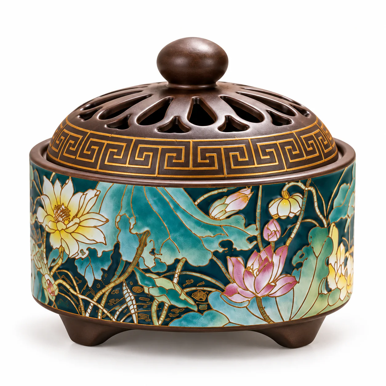 Cloisonne-Style Enamel Incense Burner on a clean white background