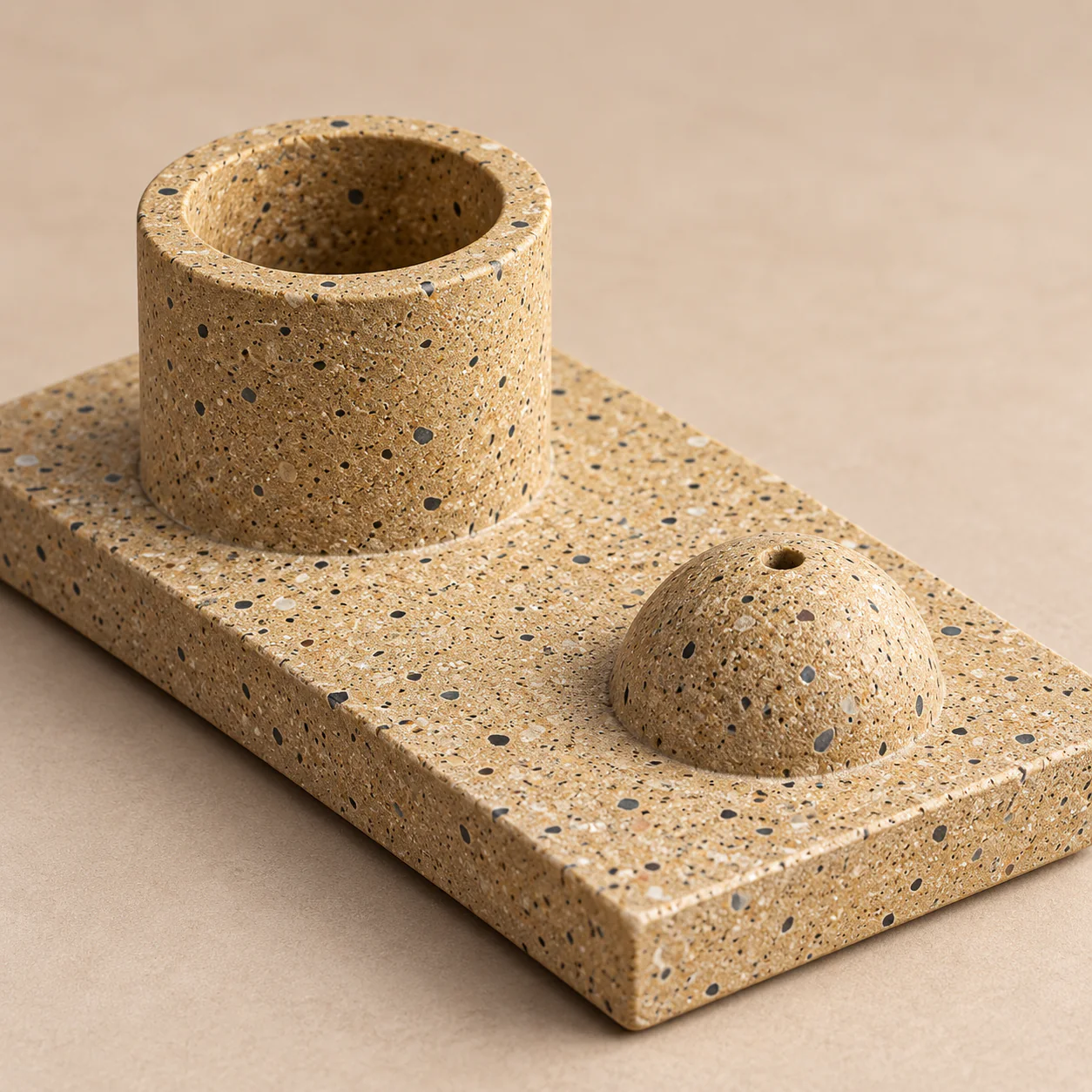 Wabi-Sabi Cement Multiuse Incense Holder showing terrazzo texture and openings