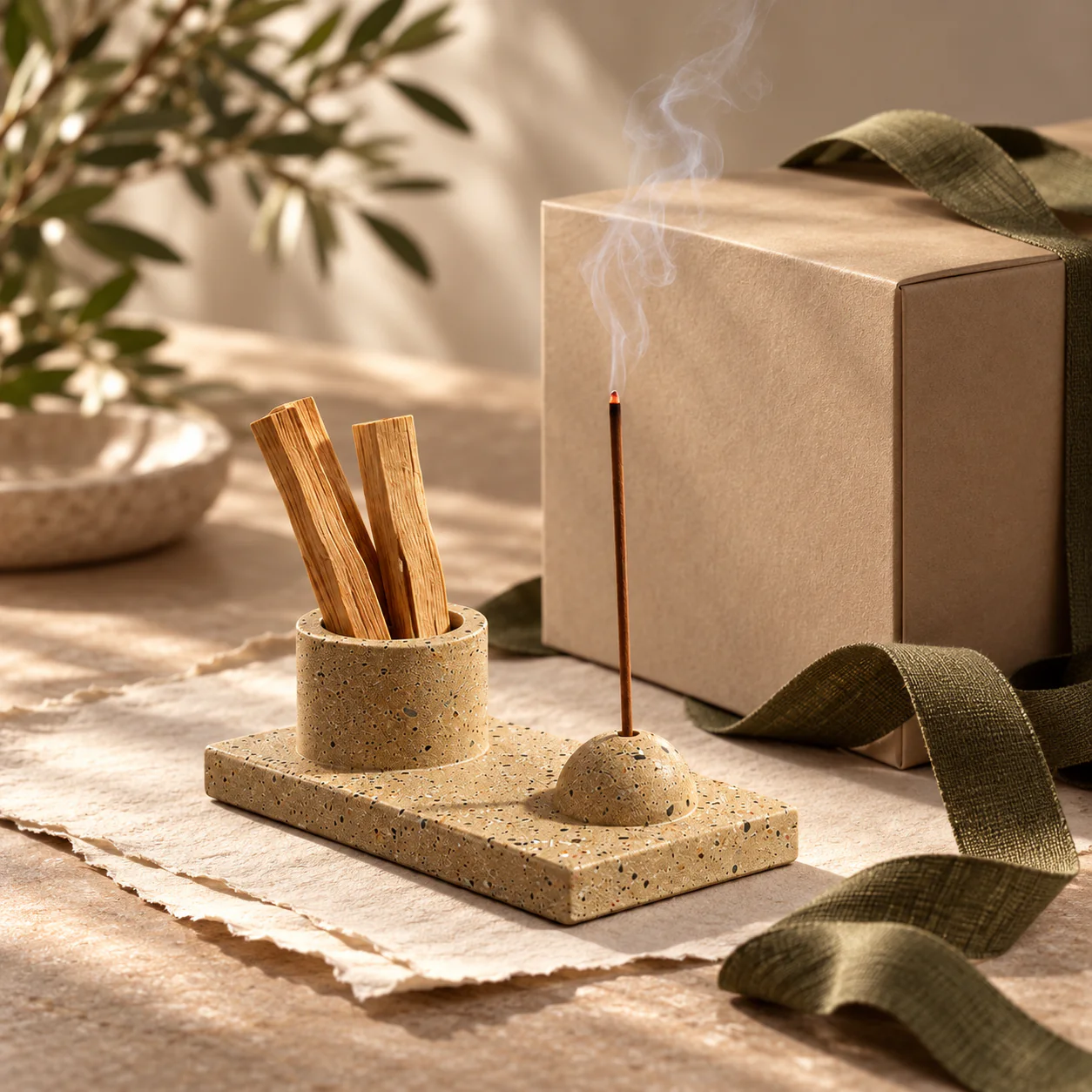 Wabi-Sabi Cement Multiuse Incense Holder presented for refined gifting