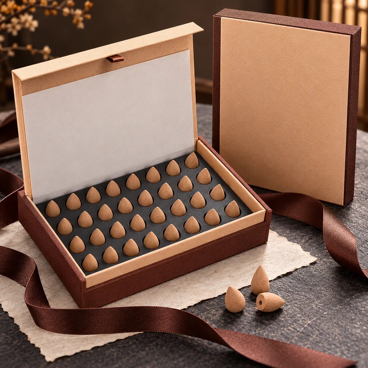 Natural aromatic cone incense in gift-ready packaging