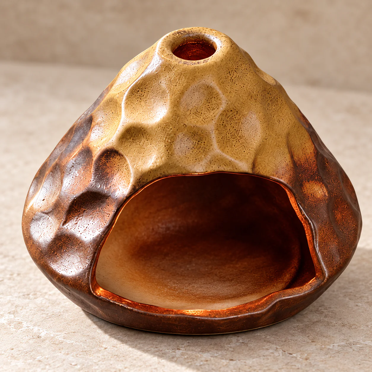 Ceramic Hearth Incense Burner showing dimpled glaze and inner chamber detail