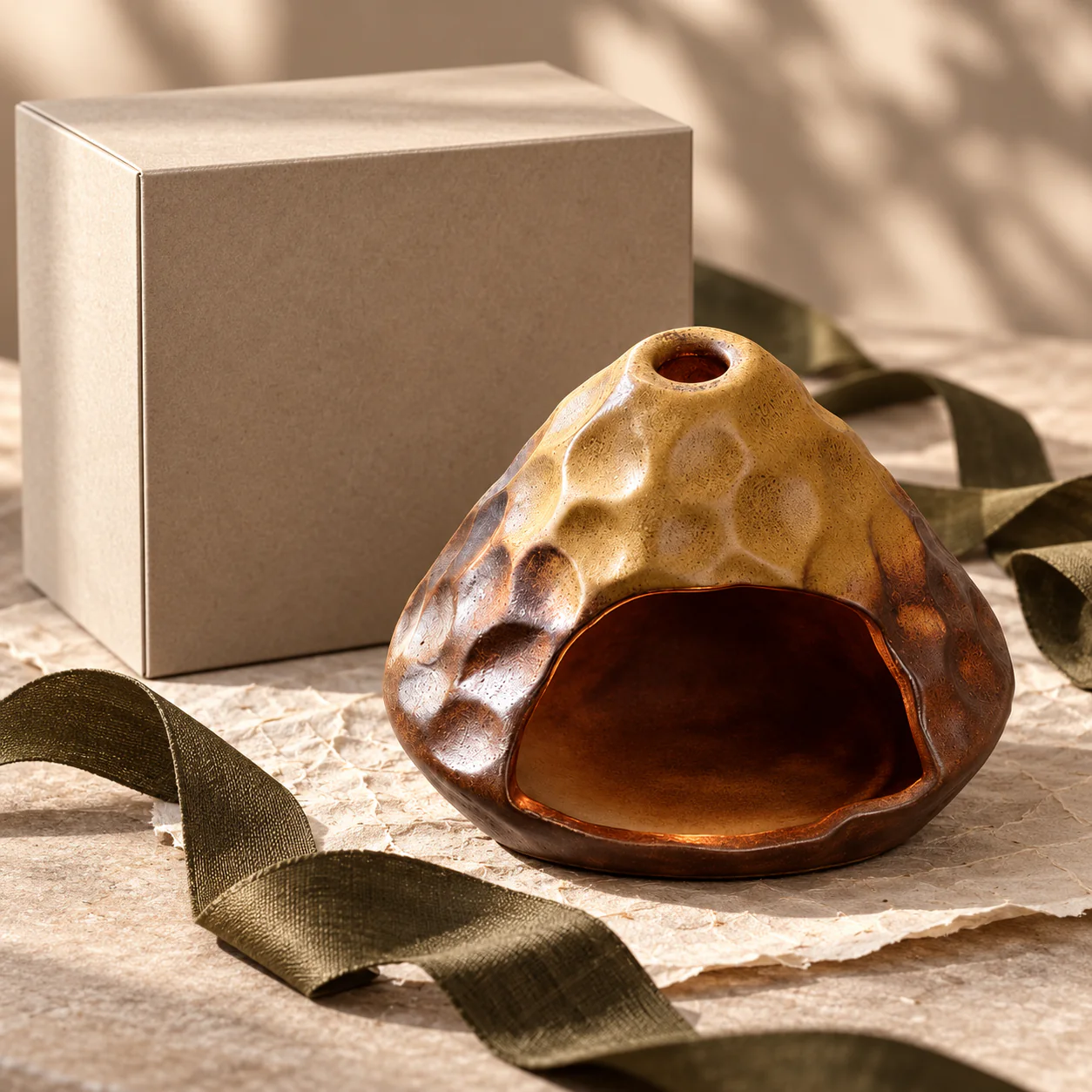 Ceramic Hearth Incense Burner presented with an unbranded gift box