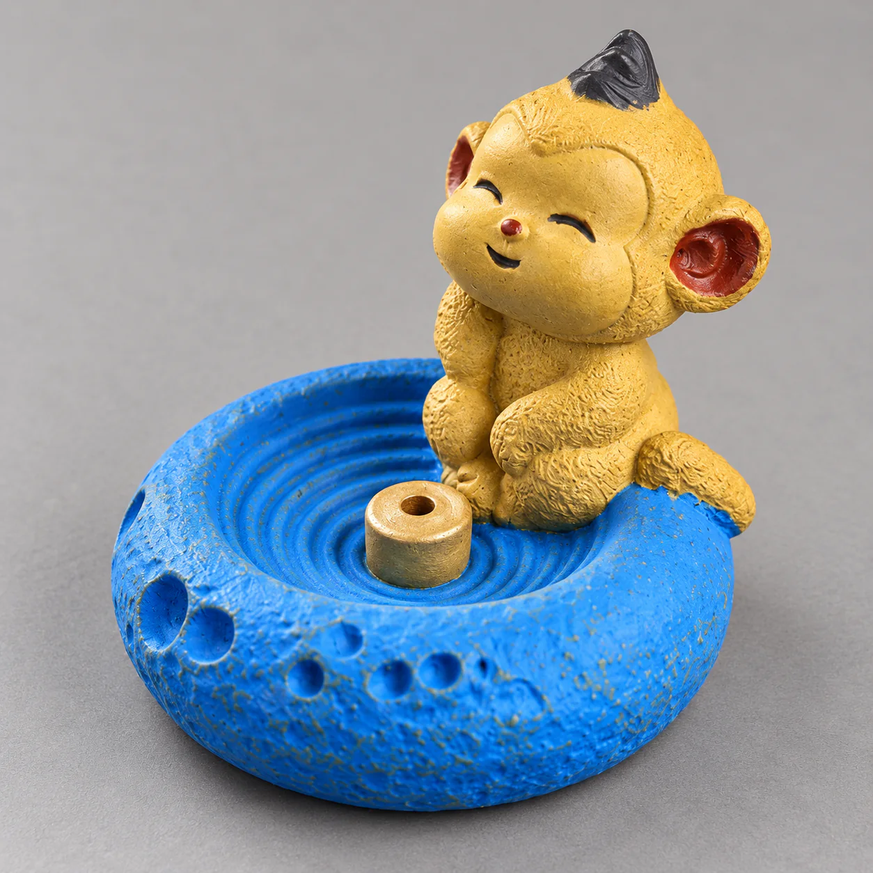 Zodiac Figurine Clay Incense Holder showing brass socket and ash-catching base
