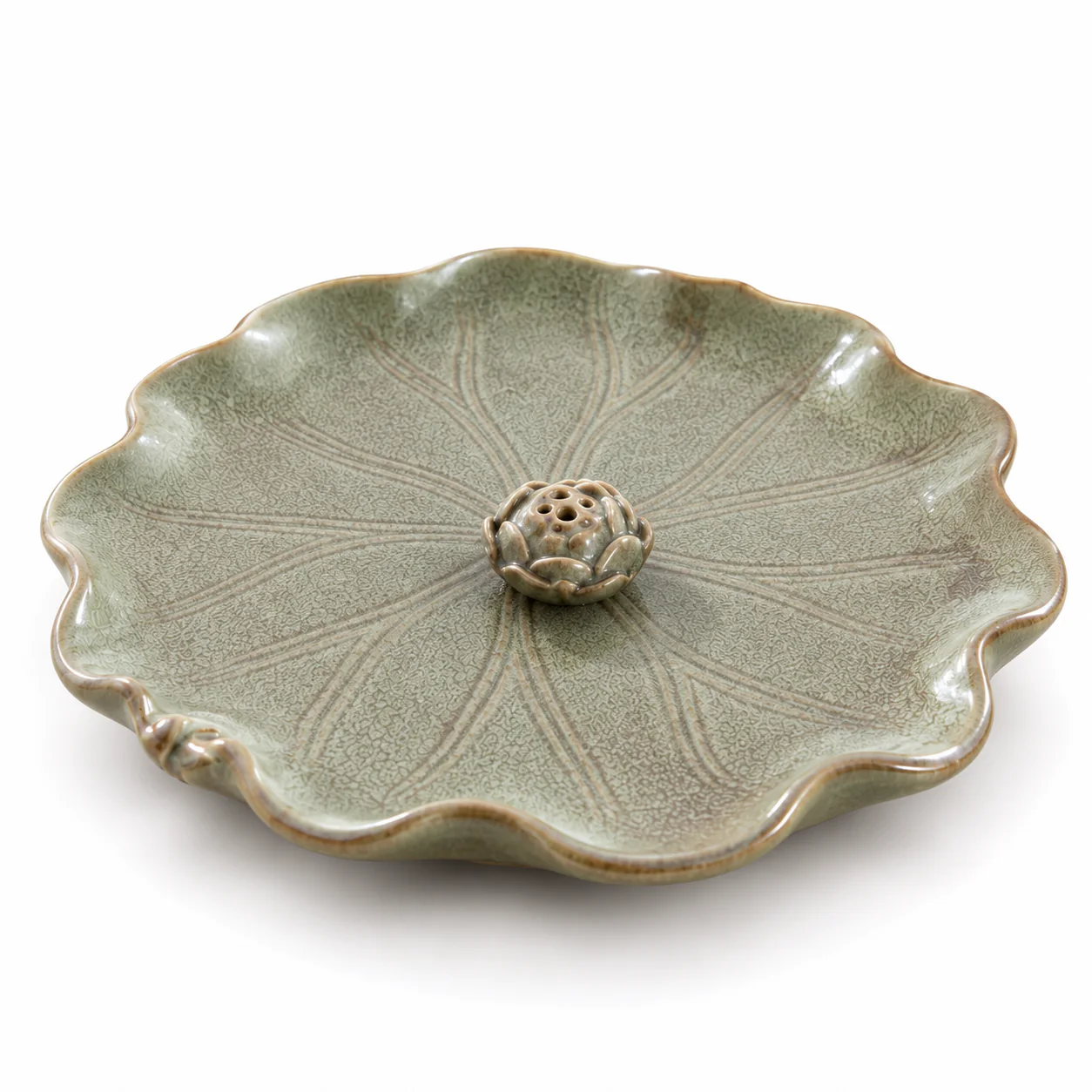 Vintage Lotus Ceramic Stick Incense Holder on a clean warm-white background