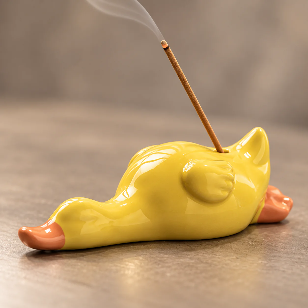 Playful Duck Ceramic Incense Holder showing glossy glaze and incense socket detail