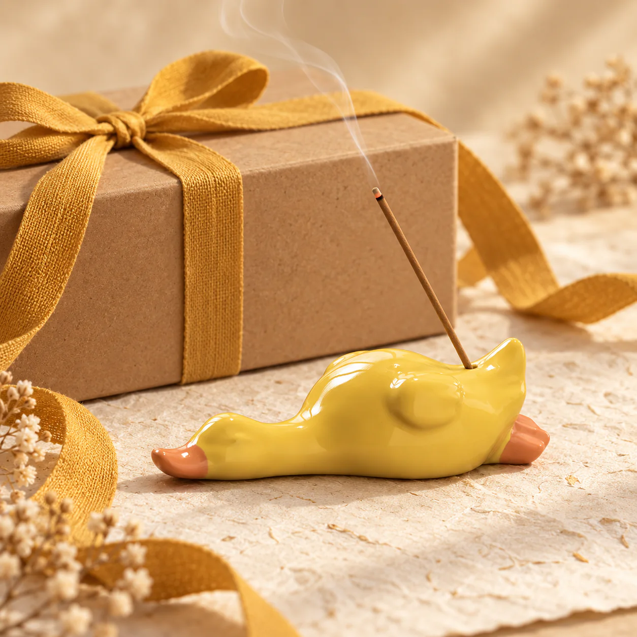 Playful Duck Ceramic Incense Holder presented with an unbranded gift box
