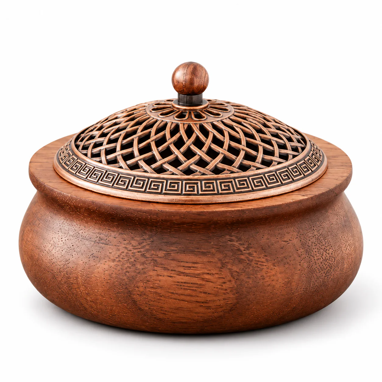 Walnut Wood Incense Burner on a clean warm-white background