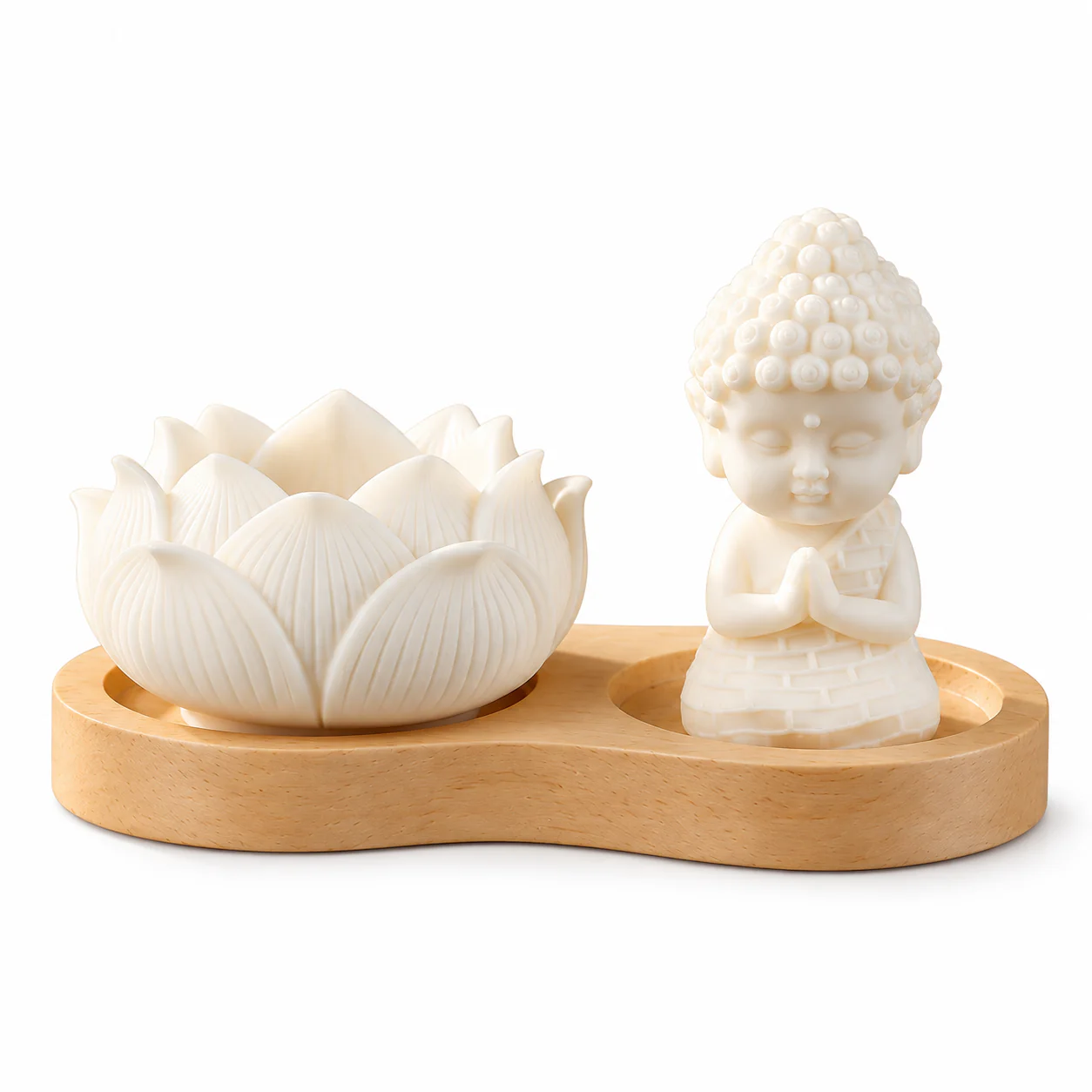 Gourd and Lotus Wood Incense Holder on a clean warm-white background