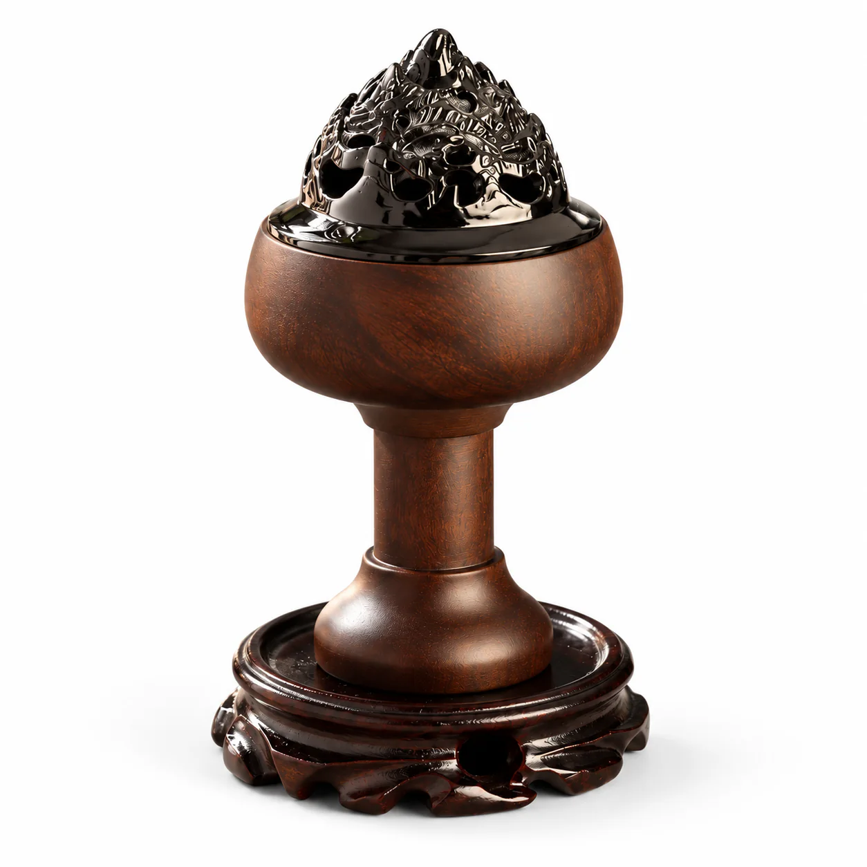 Ebony Cloud-Motif Incense Burner on a clean warm-white background