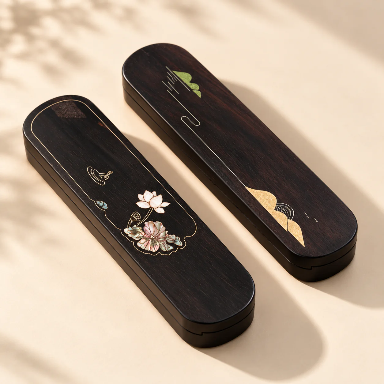 Lotus and cloud inlay dark hardwood incense boxes by SeeBead