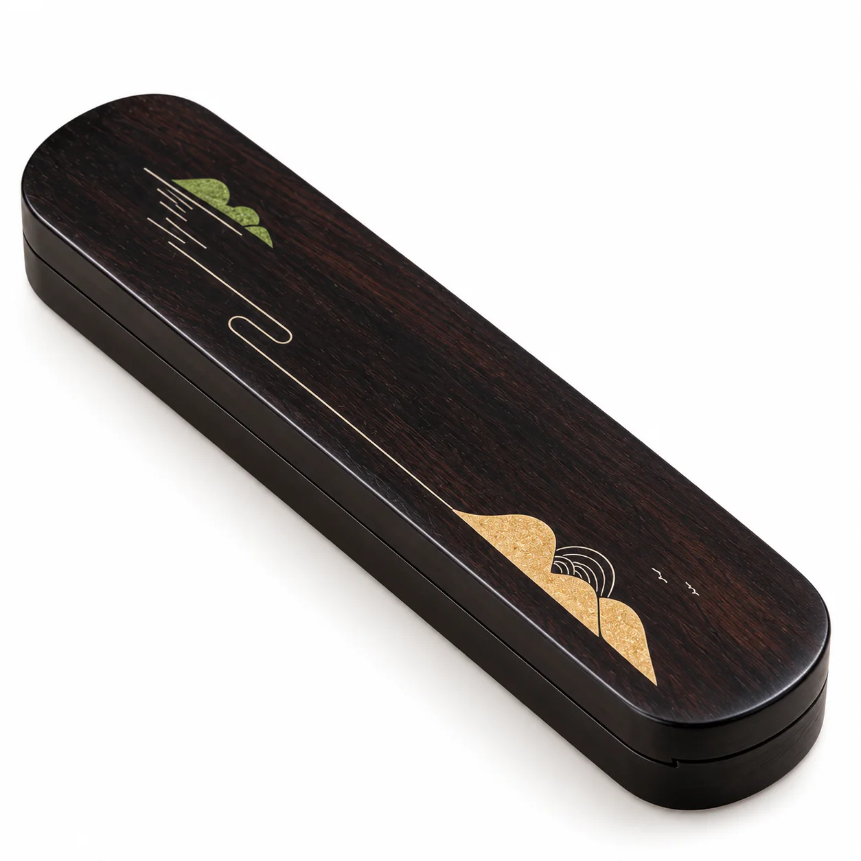 Cloud inlay dark hardwood incense box on a warm white background