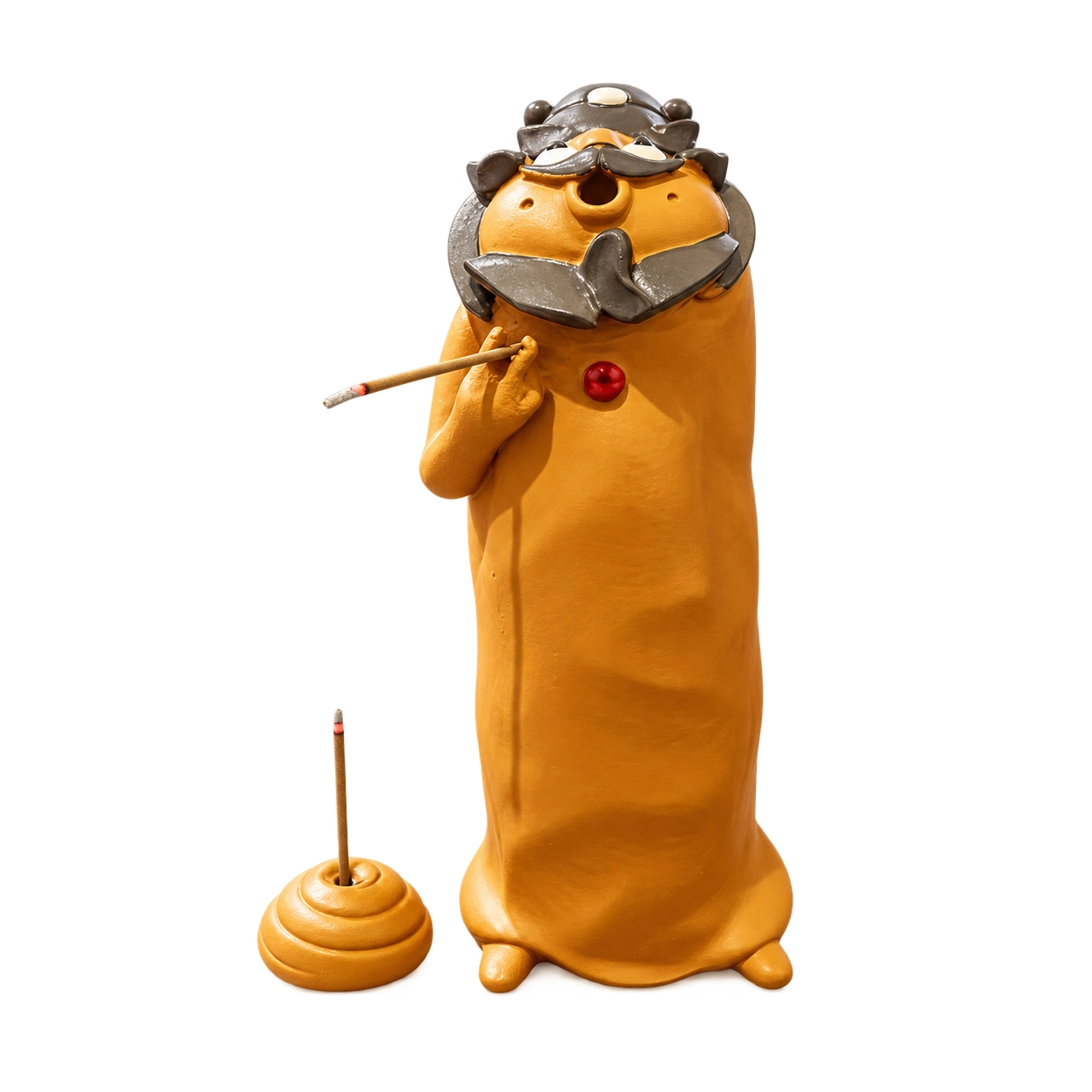 White background view of a playful guardian-inspired resin incense holder