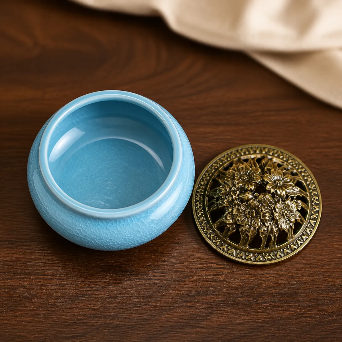 Crackle Glaze Ceramic Incense Burner - Open Bowl Detail