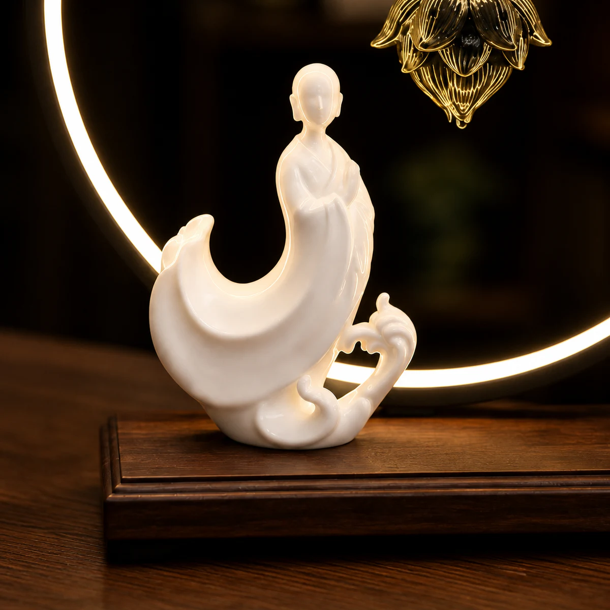 Moonlit Lotus LED Incense Burner - Ceramic Figure Detail