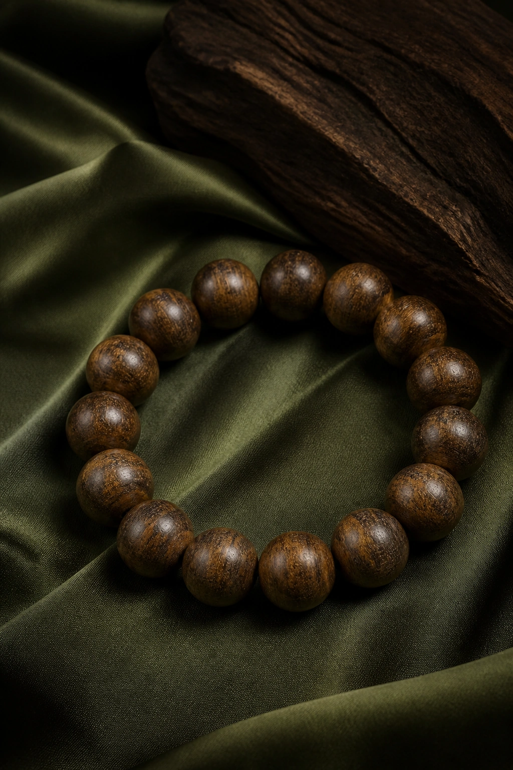 Green Agarwood Five-Element Necklace - Wood, 4mm - image 2