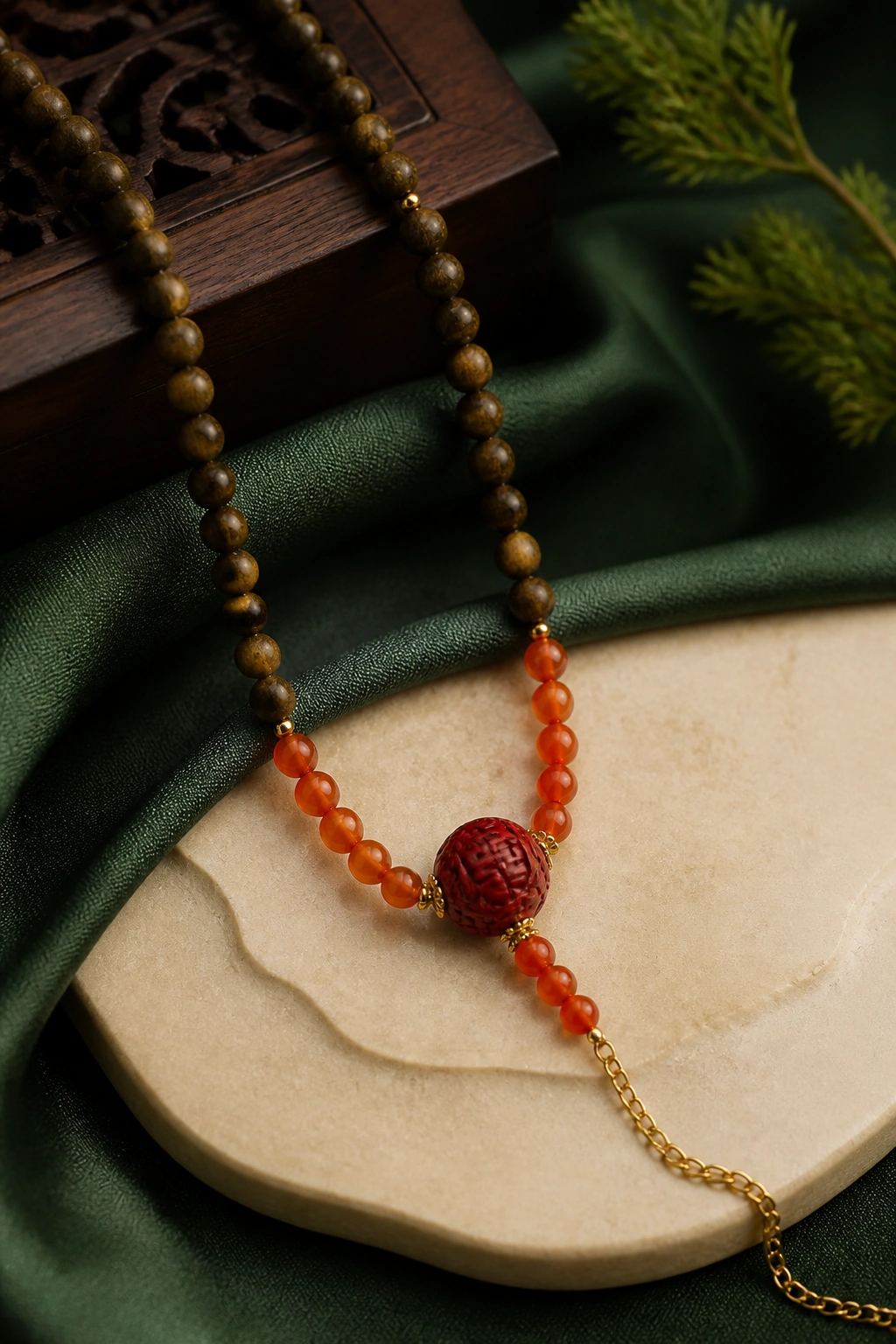 108-Bead Green Agarwood Mala Necklace, 6mm - image 3