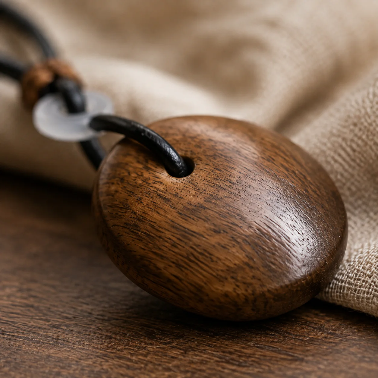 Agarwood pendant polished edge detail