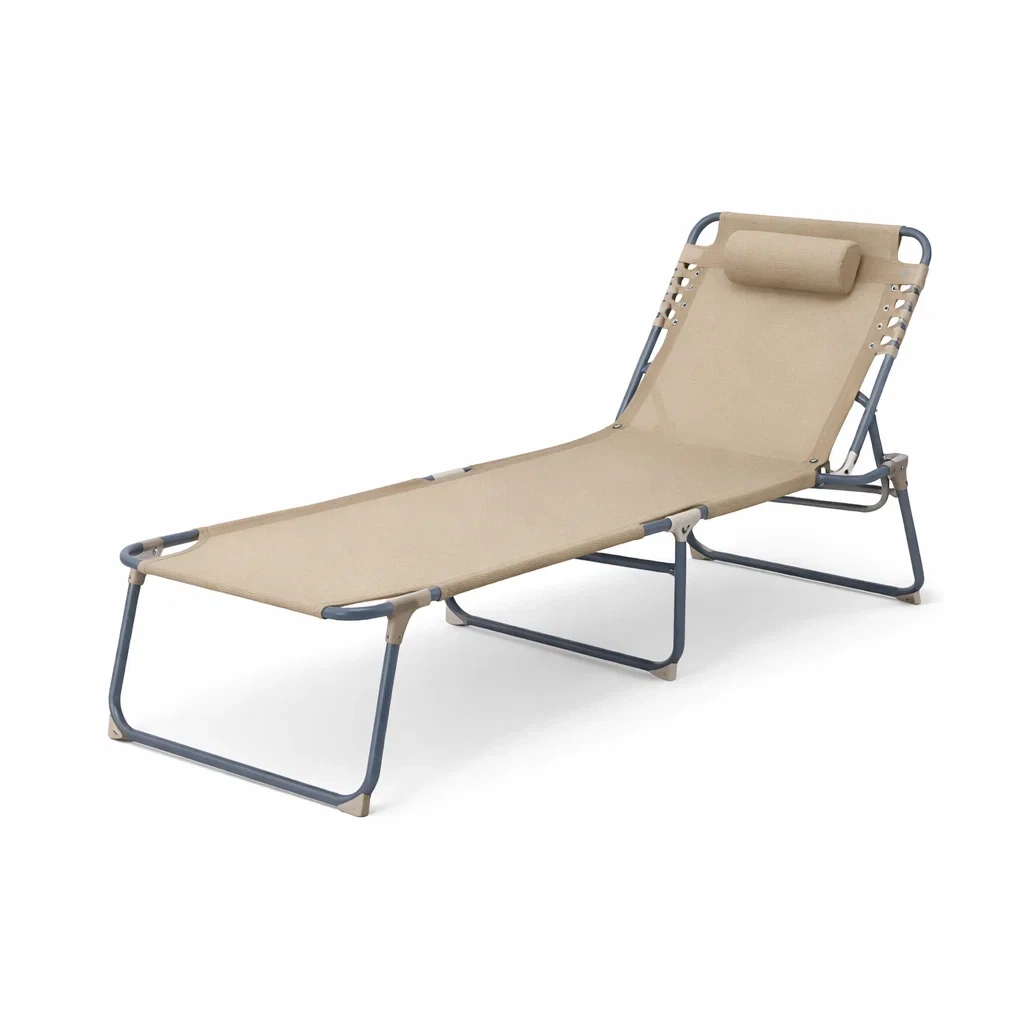 Chaise longue pliante beige en acier et tissu polyester-PLUSHSEATS
