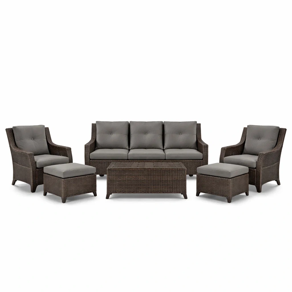 Ensemble de canapés salon de jardin en rotin synthétique gris/marron coussins polyester-PLUSHSEATS