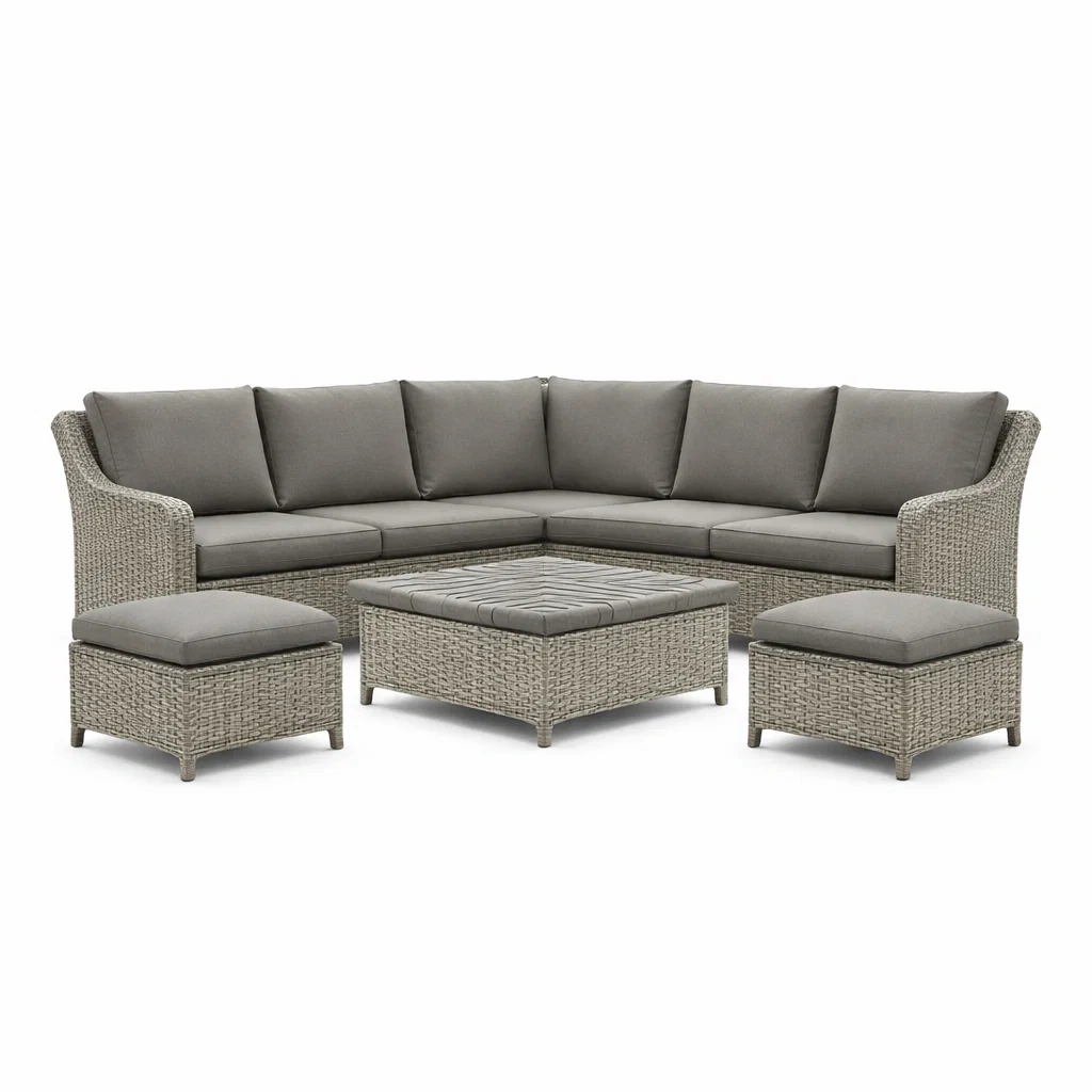 Ensemble de canapés de salon d'extérieur en résine tressée avec coussins gris-PLUSHSEATS