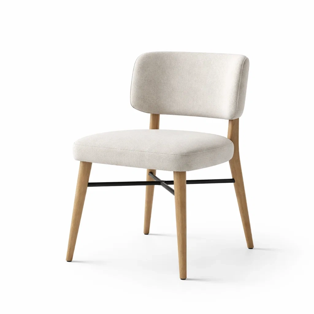 Chaise à manger en tissu polyester beige avec structure en bois de chêne-PLUSHSEATS