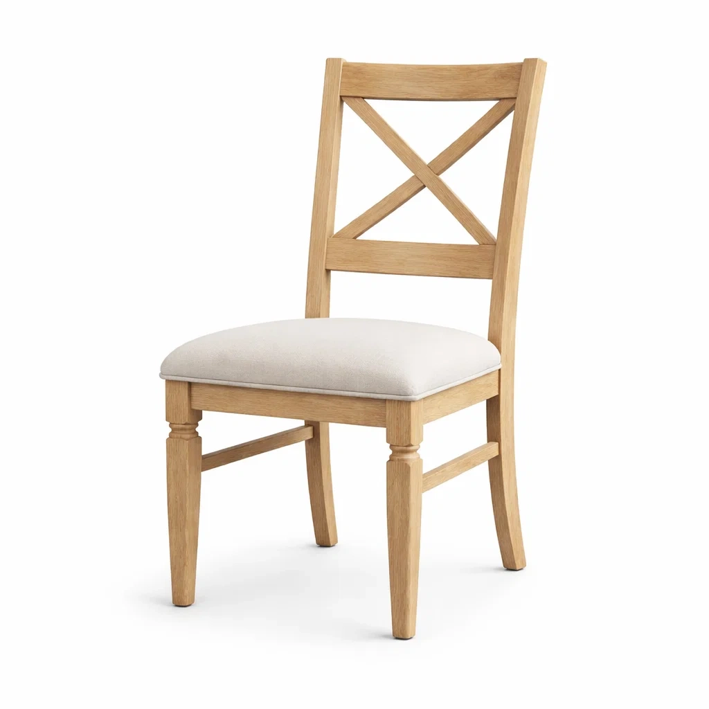 Chaise à manger en bois de chêne avec coussins en tissu beige-PLUSHSEATS