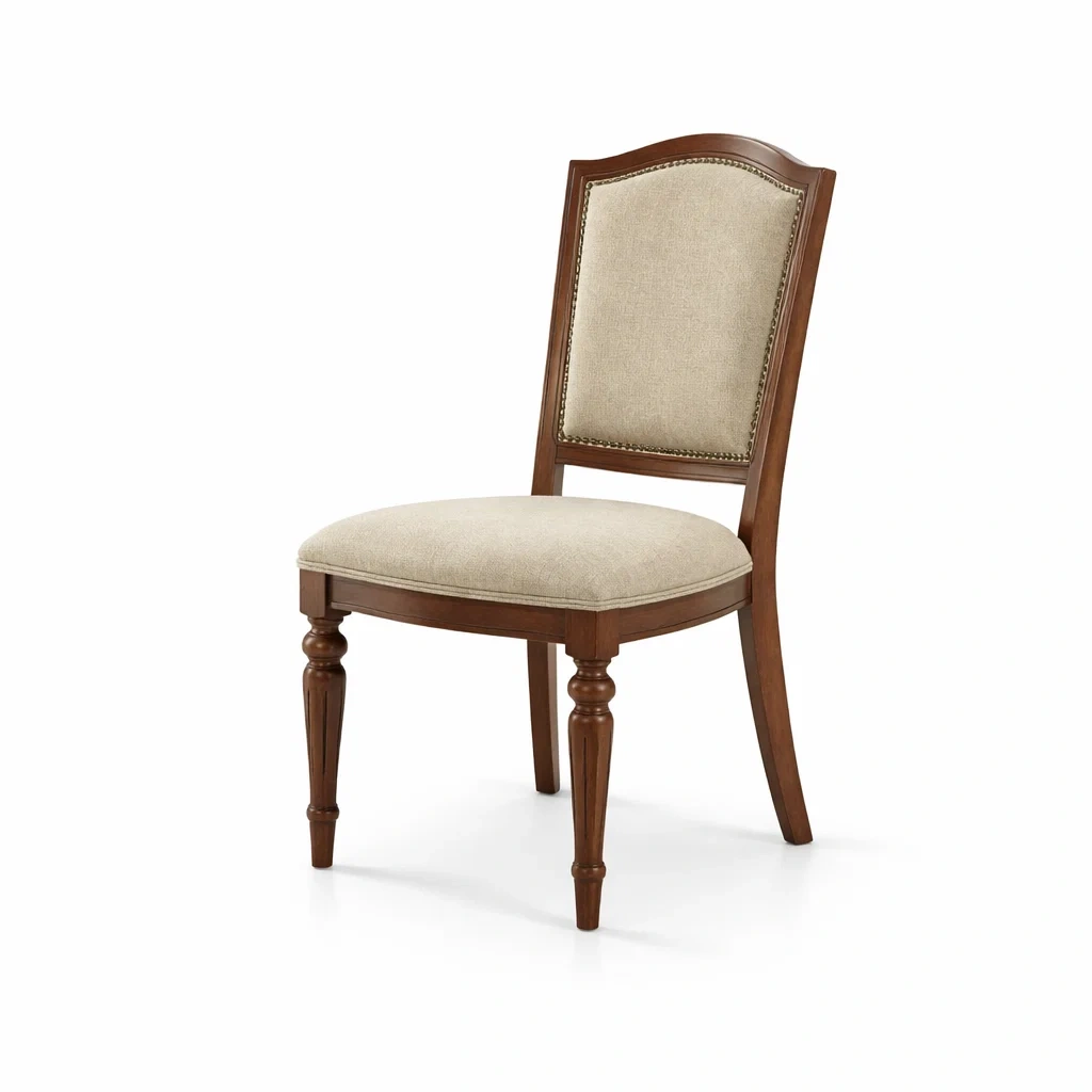 Chaise à manger en bois avec revêtement en tissu beige-PLUSHSEATS