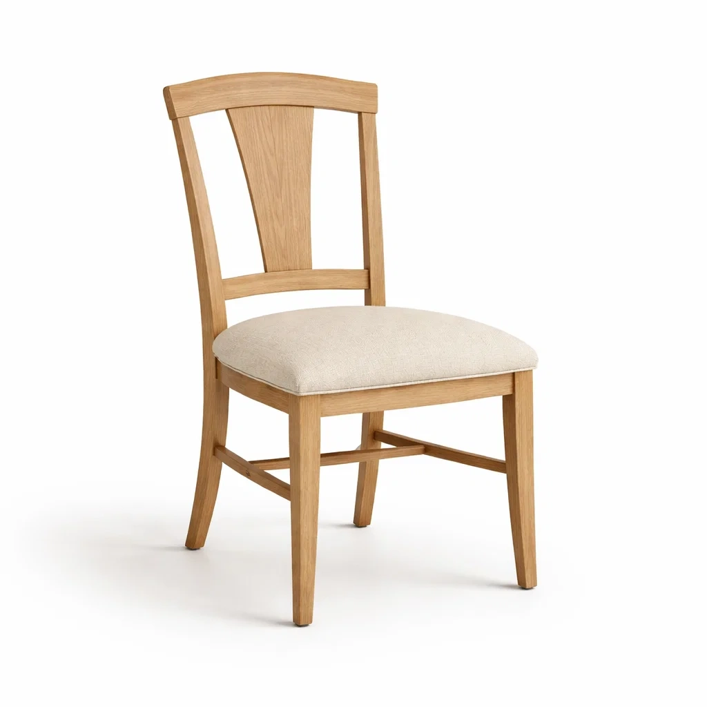Chaise à manger en chêne massif avec assise en tissu beige-PLUSHSEATS