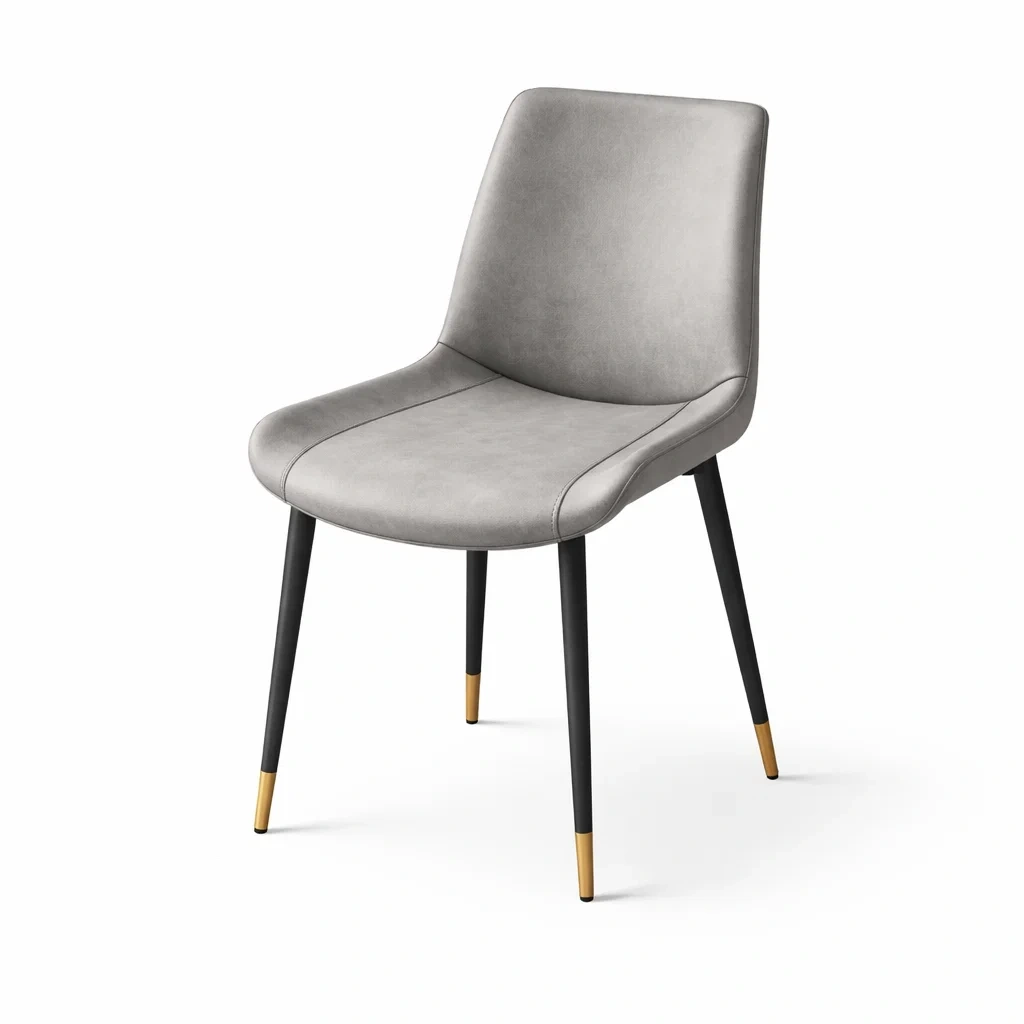 Chaise à manger en tissu polyester gris avec pieds en métal noir or-PLUSHSEATS