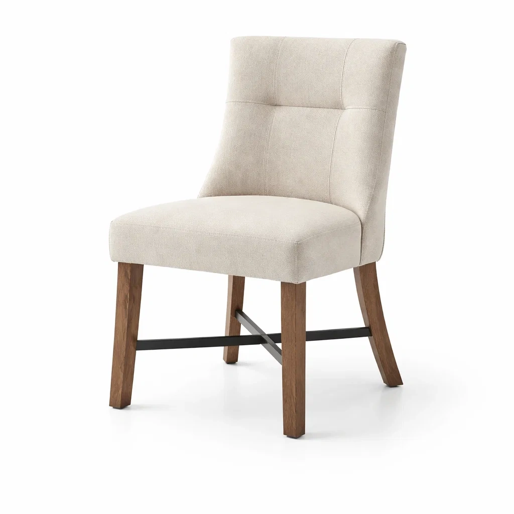 Chaise à manger en tissu polyester beige avec pieds en bois-PLUSHSEATS