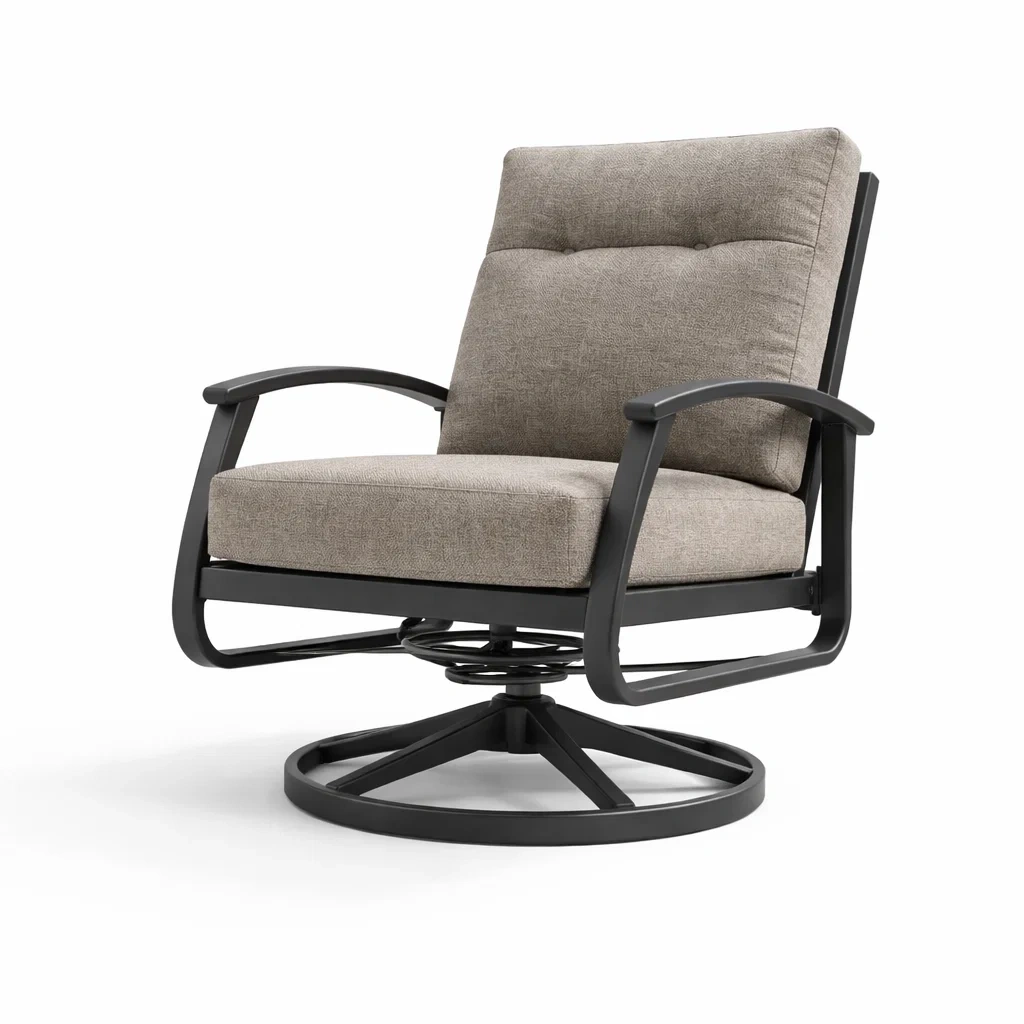 Fauteuil de détente pivotant en aluminium et tissu beige-PLUSHSEATS