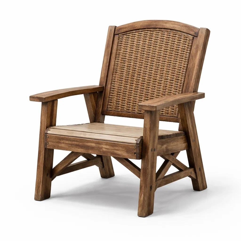 Fauteuil de détente en bois d'acacia et rotin-PLUSHSEATS