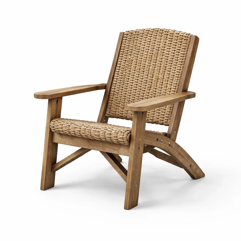 Fauteuil de détente d'extérieur en bois et rotin brun-PLUSHSEATS