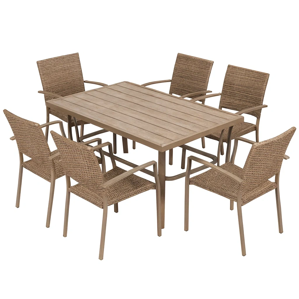 Ensemble table à manger et chaise rectangulaire avec six chaises en rotin synthétique-PLUSHSEATS