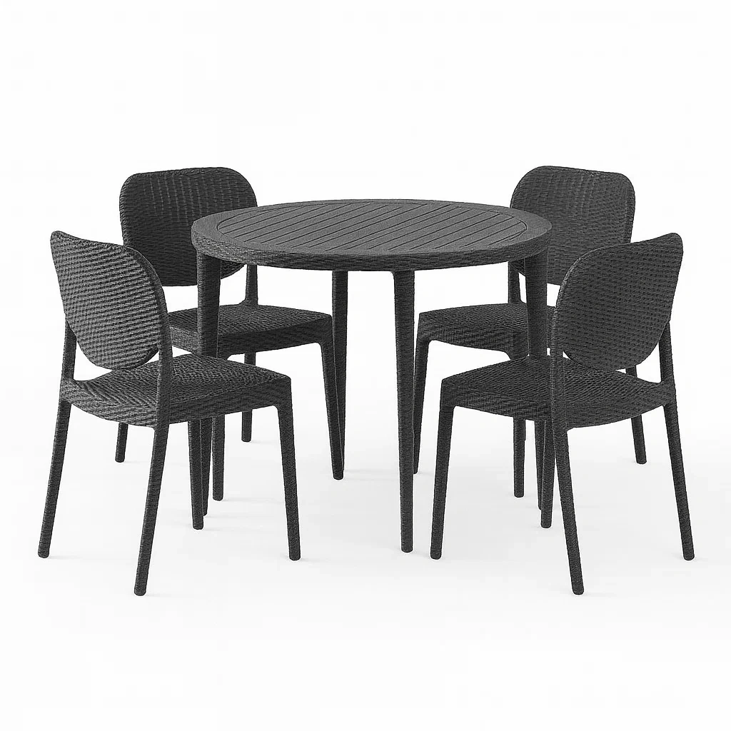 Ensemble table à manger et chaise en acier et résine noire avec table ronde et quatre chaises-PLUSHSEATS