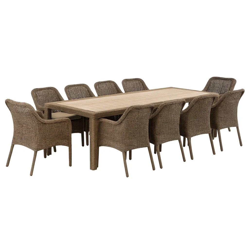 Ensemble table à manger et chaise en rotin synthétique avec table rectangulaire et dix chaises-PLUSHSEATS