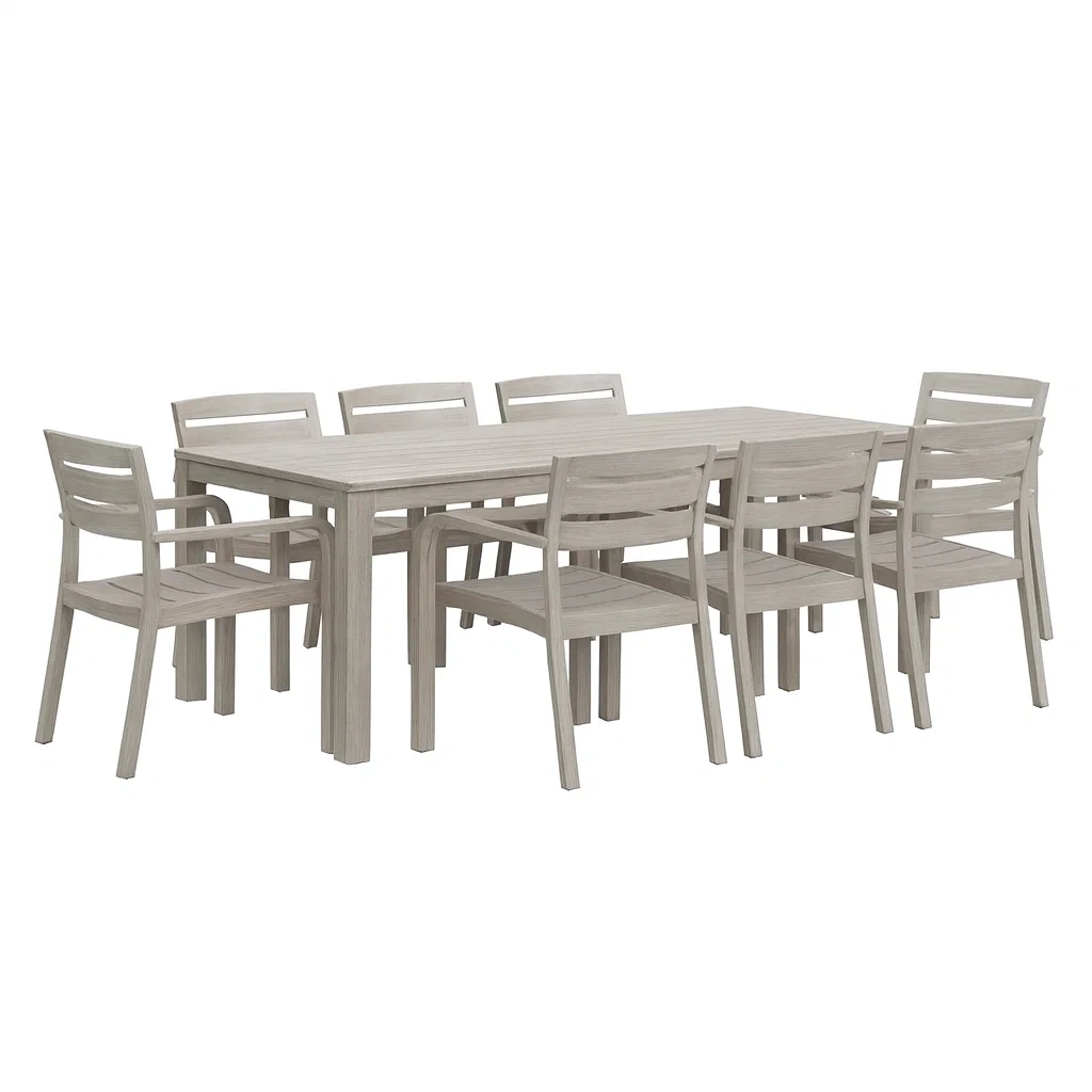 Ensemble table à manger et chaise en bois pour extérieur gris-PLUSHSEATS