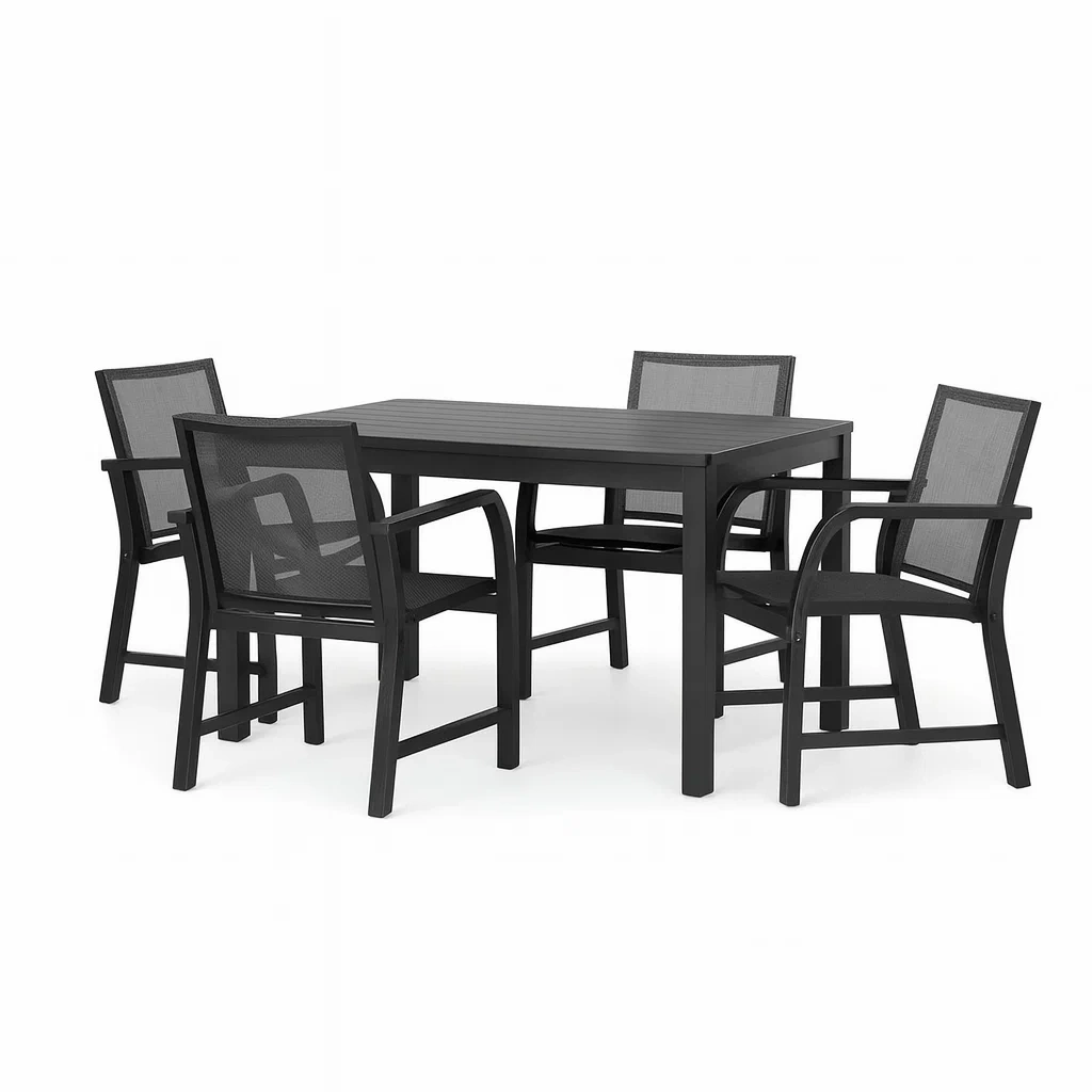 Ensemble table à manger et chaise en aluminium noir-PLUSHSEATS