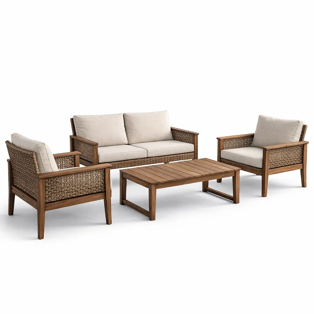 Ensemble de conversation en bois avec coussinage déhoussable-PURECUSHIONHOME