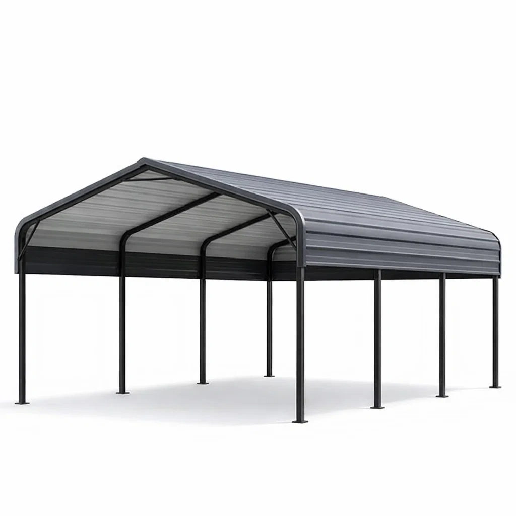 Abri voiture en acier galvanisé gris-PURECUSHIONHOME