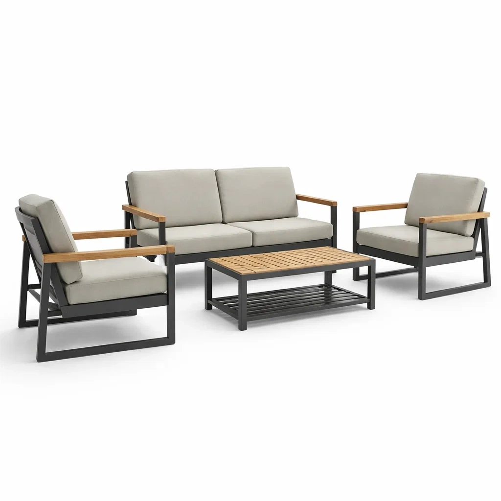 Ensemble de conversation en aluminium avec coussins beiges-PURECUSHIONHOME