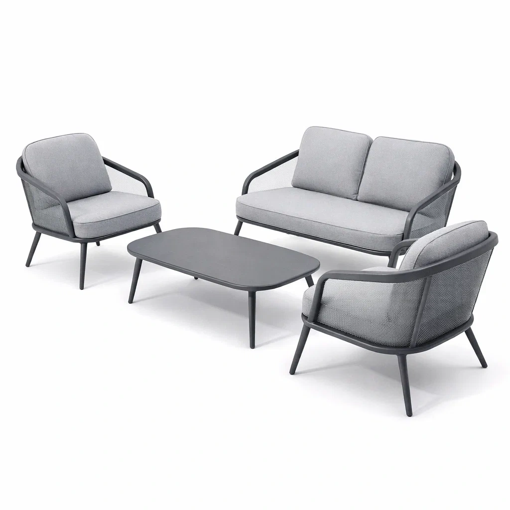 Ensemble de conversation en aluminium et polyester gris-PURECUSHIONHOME
