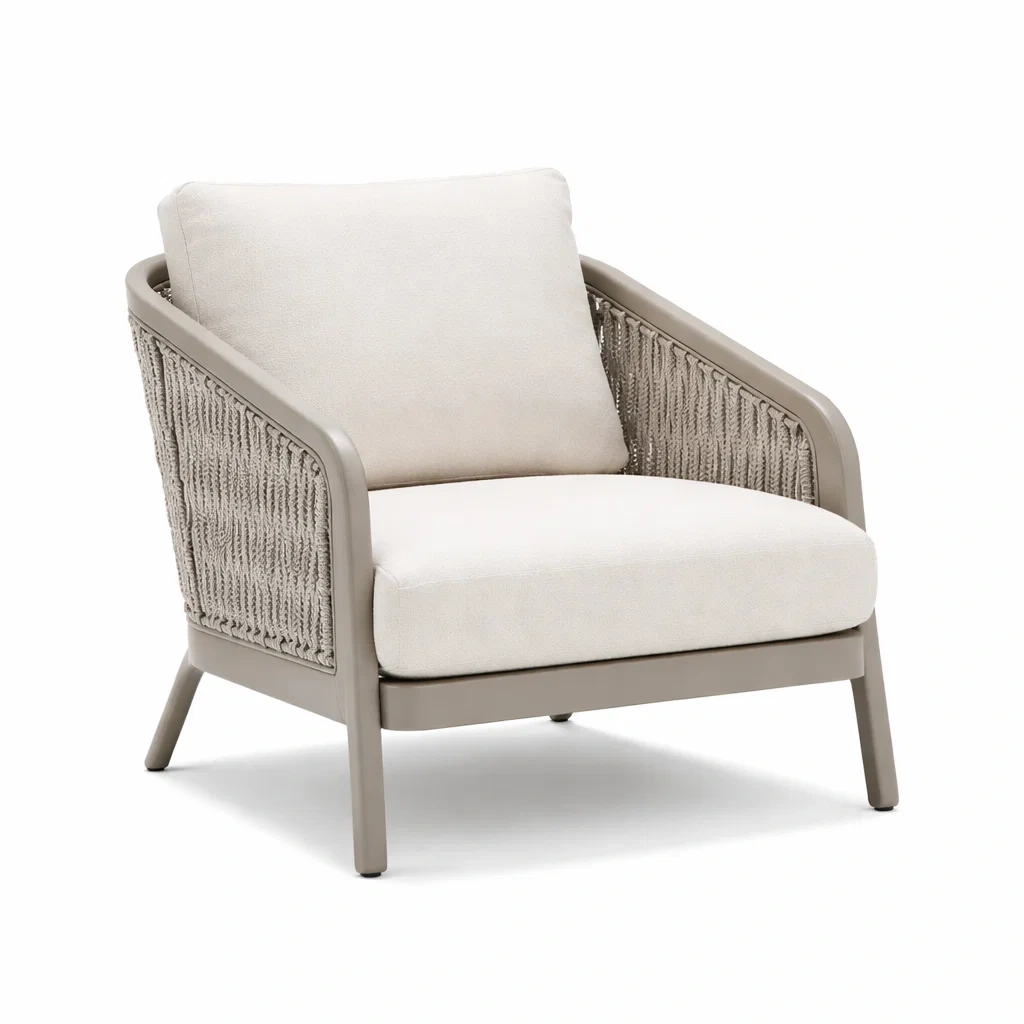 Fauteuil de détente en aluminium avec corde tressée et coussins 75 x 80 x 85 cm-PURECUSHIONHOME