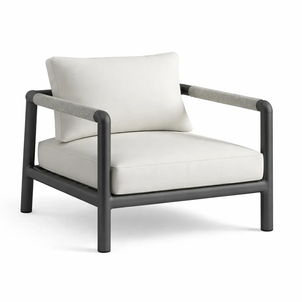 Fauteuil de détente d’extérieur en aluminium et polyester blanc-PURECUSHIONHOME