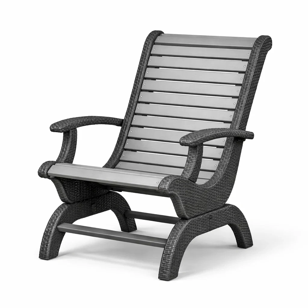 Fauteuil de détente en résine tressée et bois composite gris-PURECUSHIONHOME