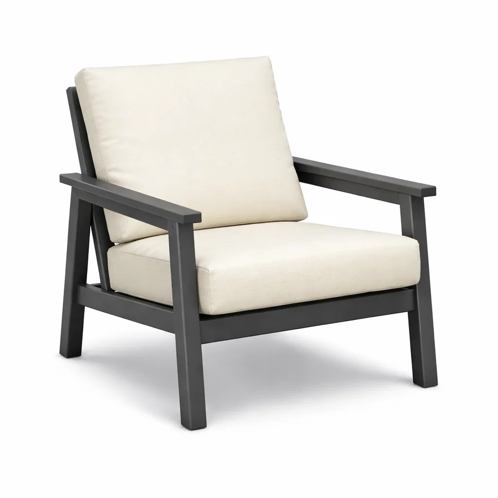 Fauteuil de détente d’extérieur en aluminium avec coussins en polyester blanc et gris foncé-PURECUSHIONHOME